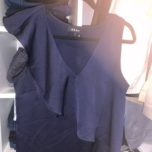 Navy Blue sleeveless top with ruffled front